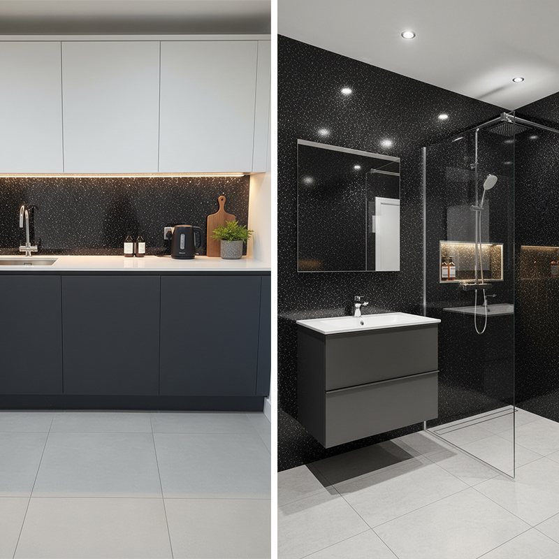 Black Laser Marble Kitchen Bathroom Wet Wall Panels