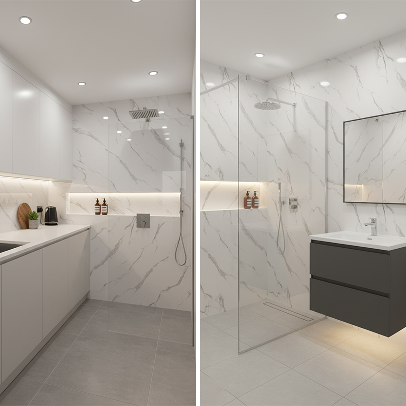 Carrara Marble Gloss Kitchen Bathroom PVC Wet Wall Panels