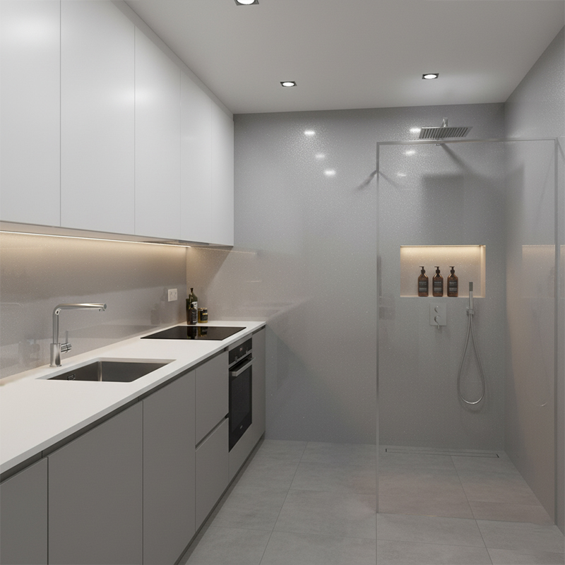 Grey Laser Marble Bathroom Wall Panel