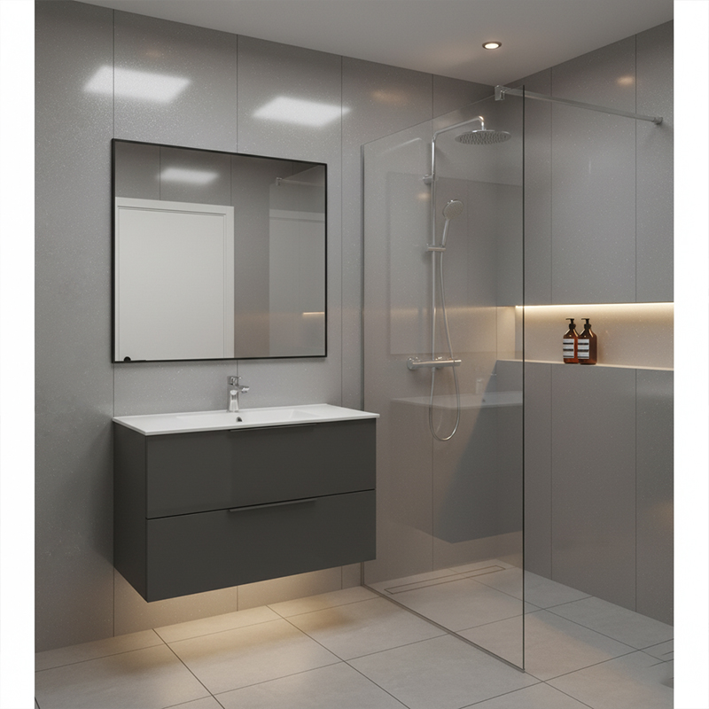 Grey Laser Marble Bathroom Shower Wall Panel