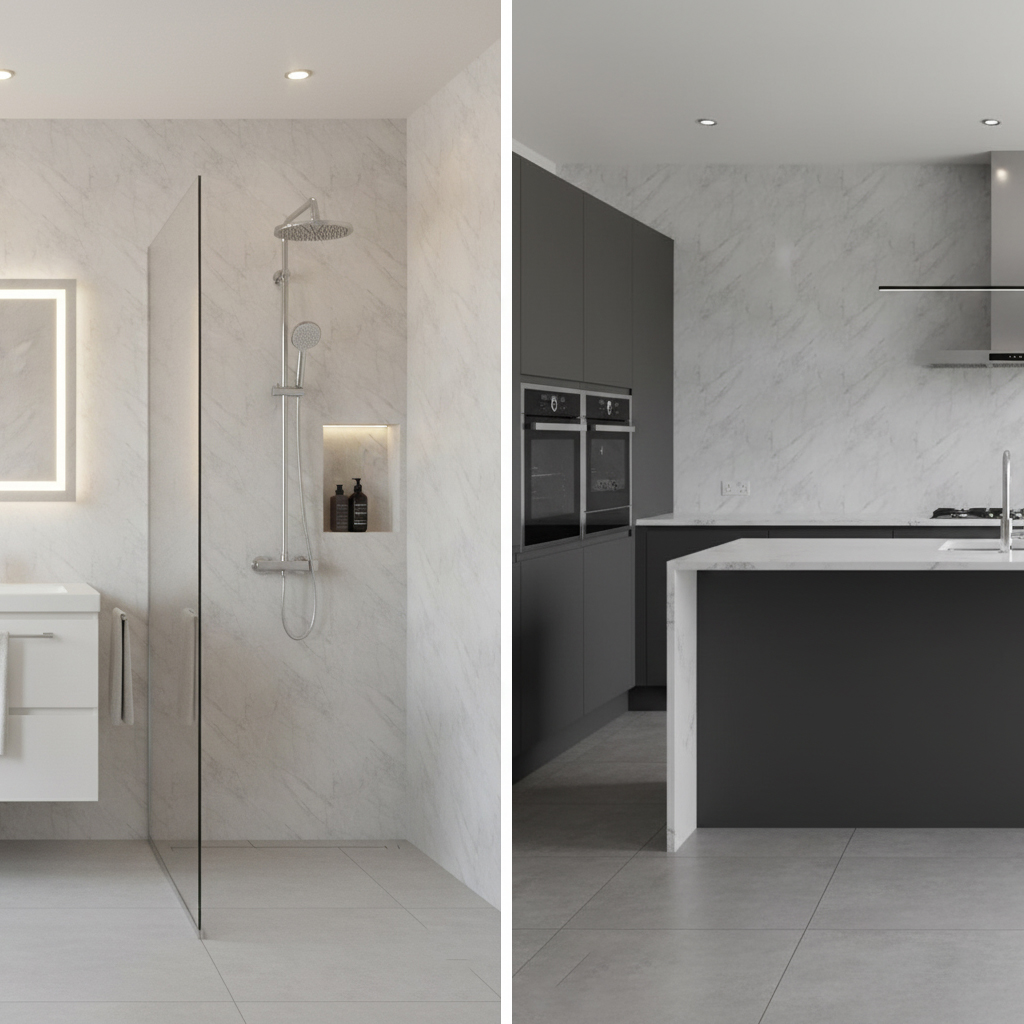 Pergamon Marble Gloss Kitchen Bathroom PVC Wet Wall Panel