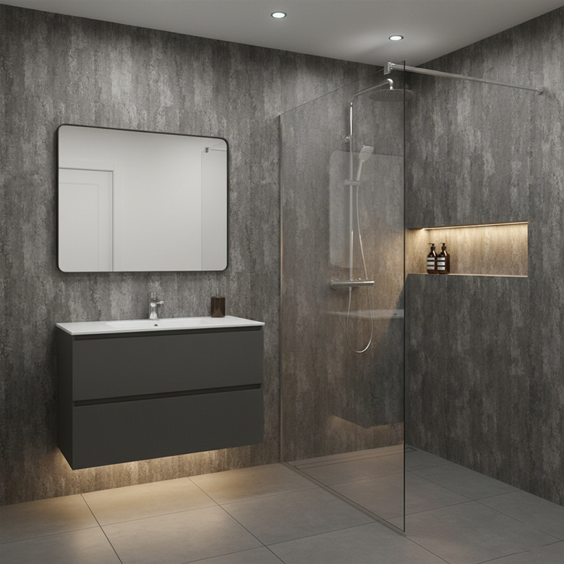 Silver Grey Marble PVC Bathroom Shower Kitchen Wet Wall Panel