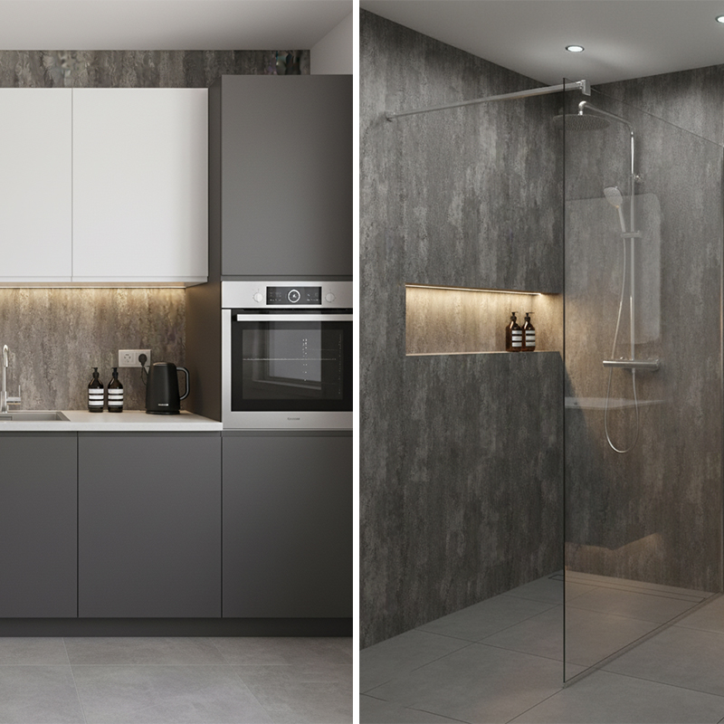 Silver Grey PVC Kitchen Bathroom Wet Wall Panel
