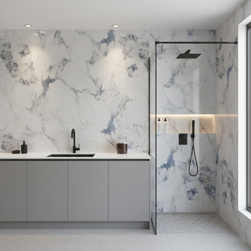 Crush Blue PVC Wet Wall Panel For Kitchen Bathroom