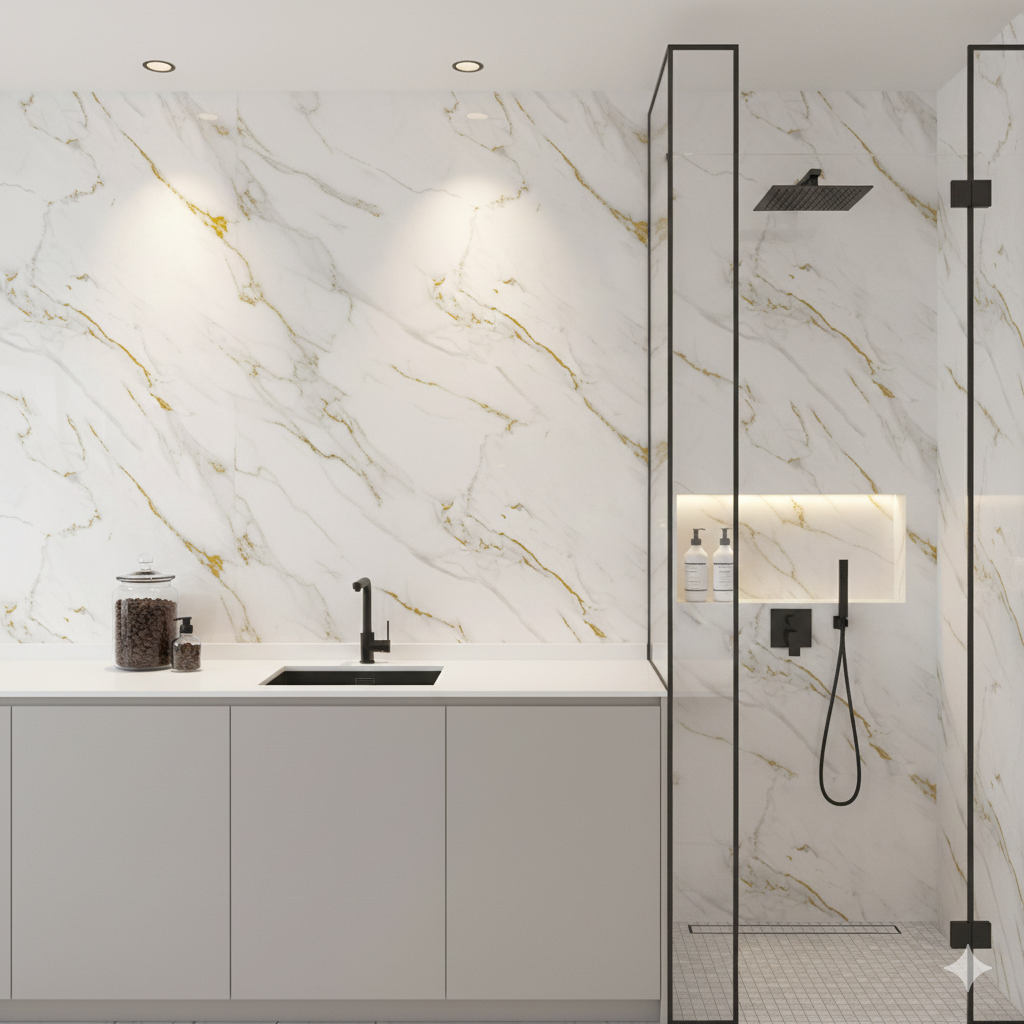 Glided Gold Kitchen Shower Wall Panel
