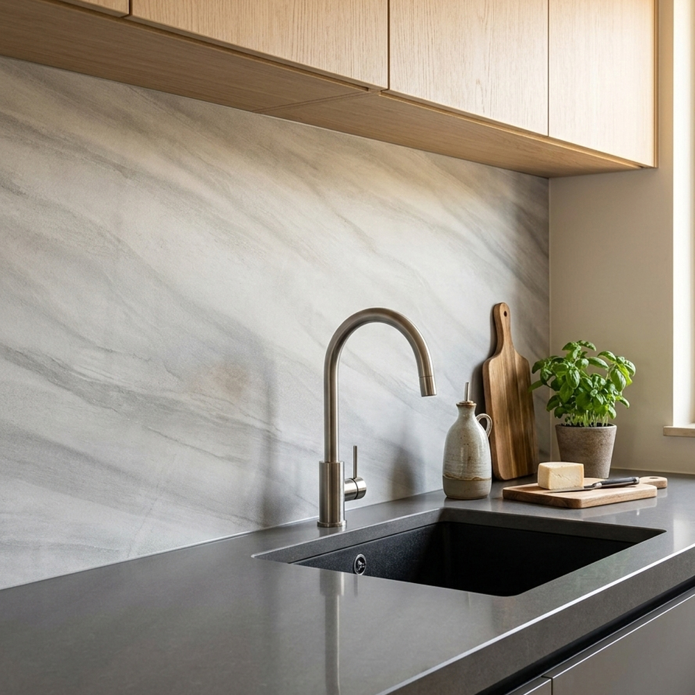 Grey Ocean Marble Gloss Kitchen PVC Wall Panel