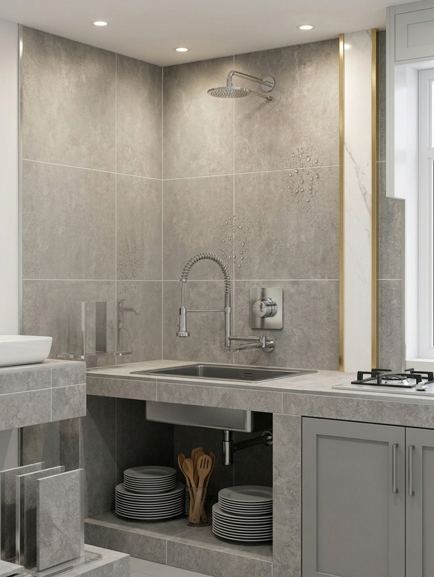 Concrete Grey Gloss Wet PVC Wall Panel