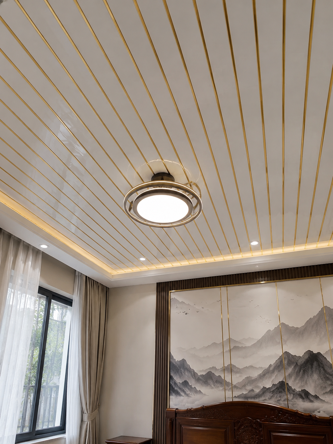 White With Gold Lines Ceiling Cladding Panels