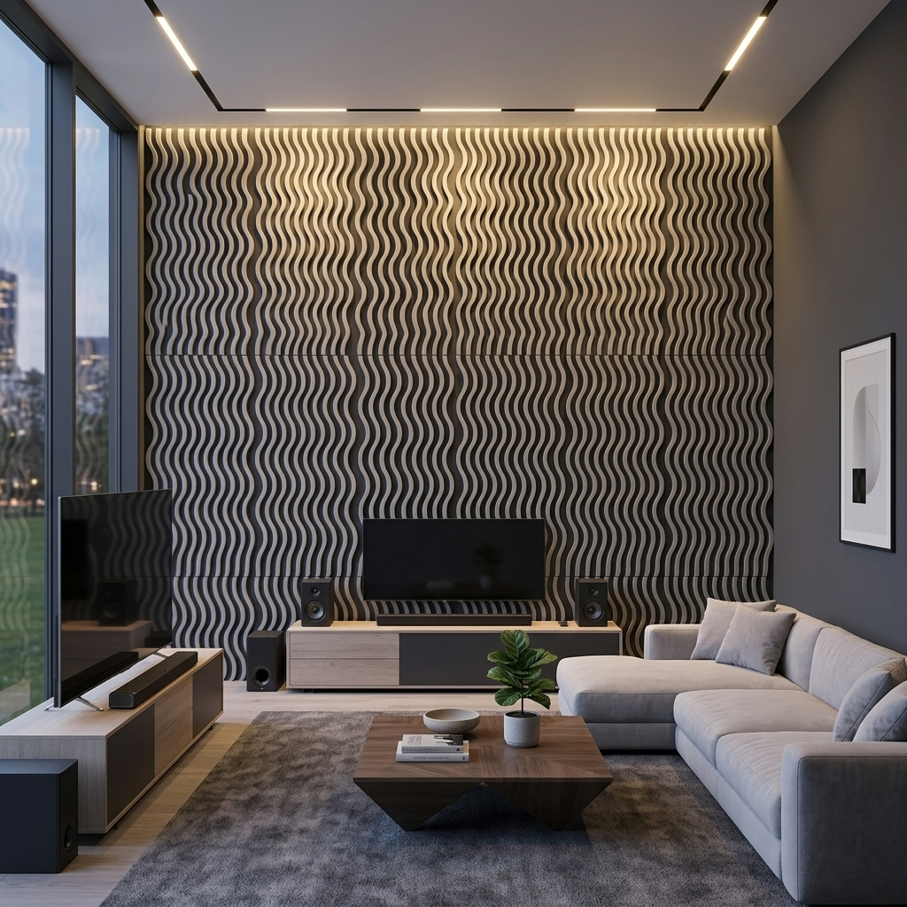 Light Grey Wave Design Acoustic Wall Panel