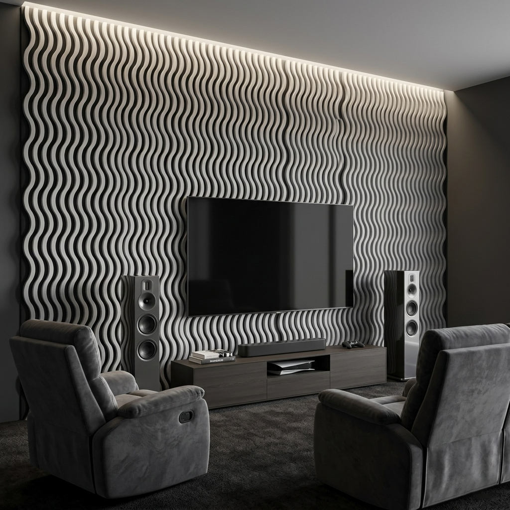 Light Grey Wave Design Acoustic Wall Panel