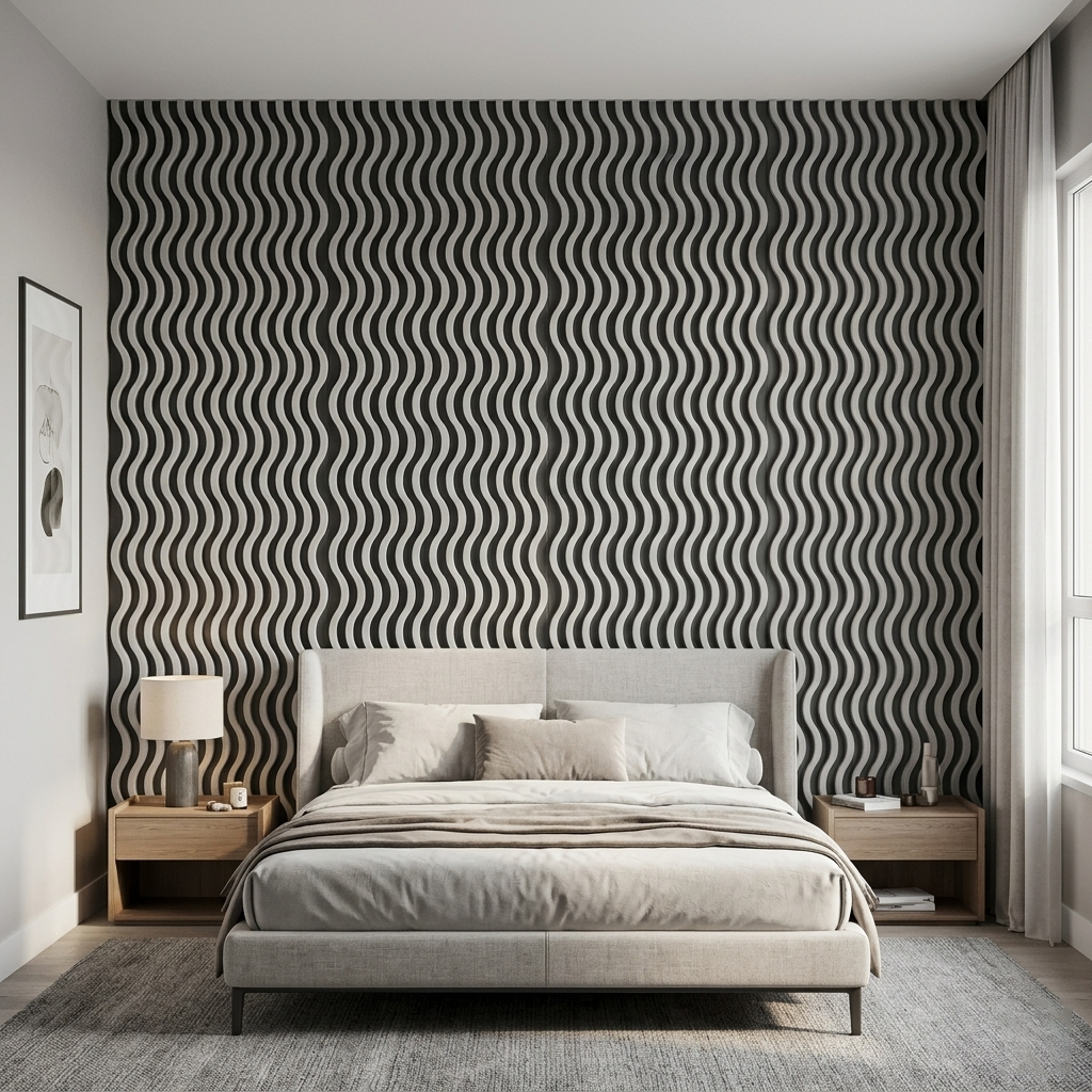 Light Grey Wave Design Acoustic Wall Panel