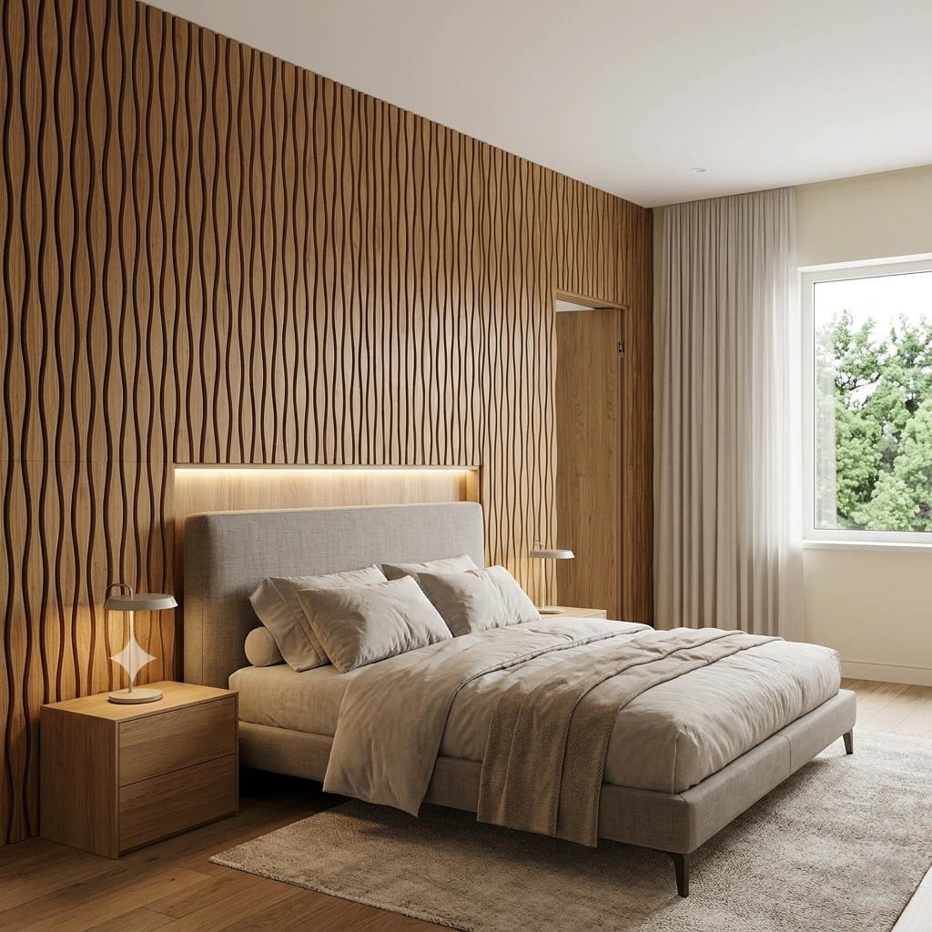 Natural Oak Wave Design Acoustic Wall Panel