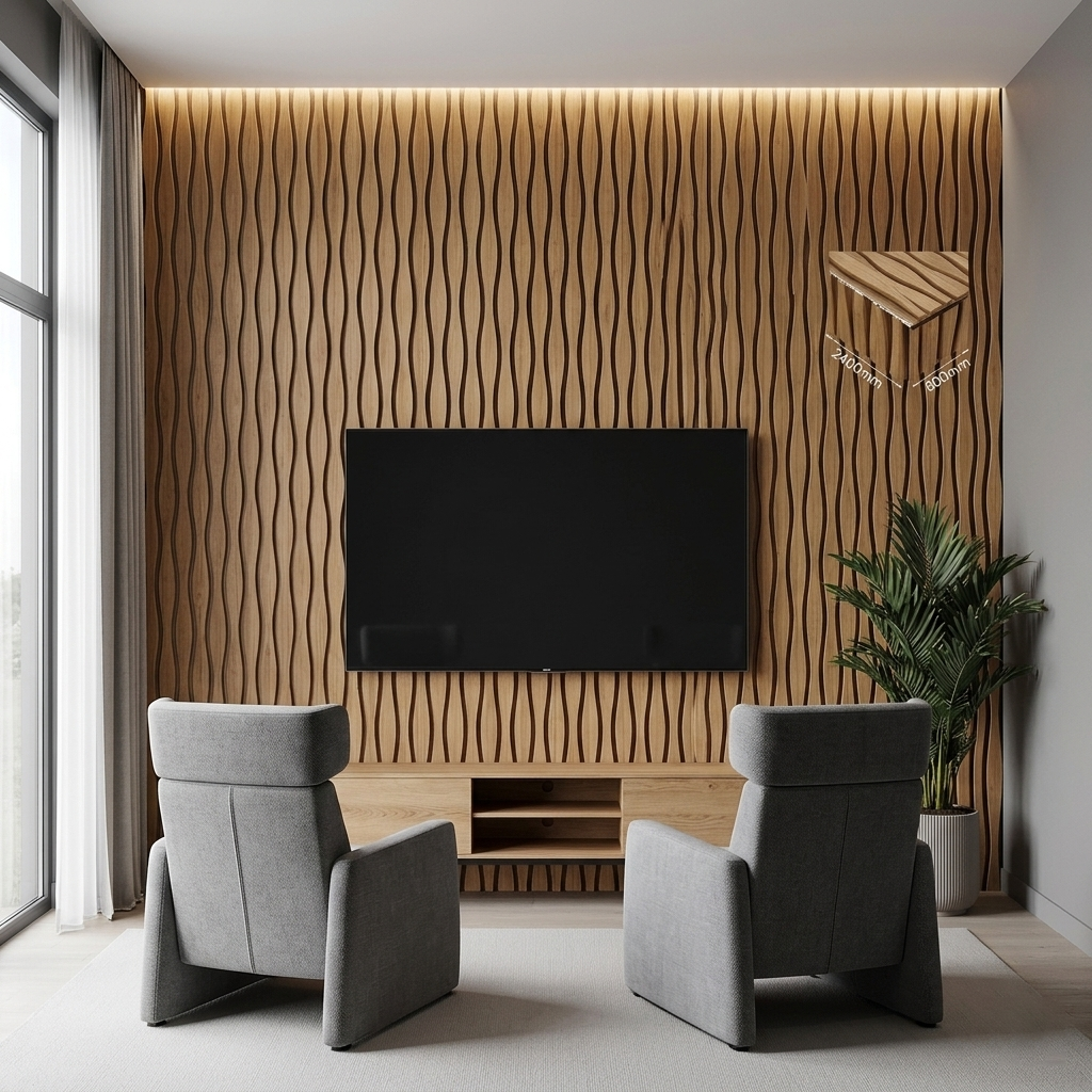 Natural Oak Wave Design Acoustic Wall Panel