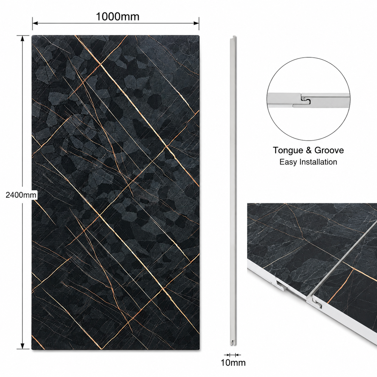 Black Rock 3D PVC Kitchen Bathroom Wet Wall Panel