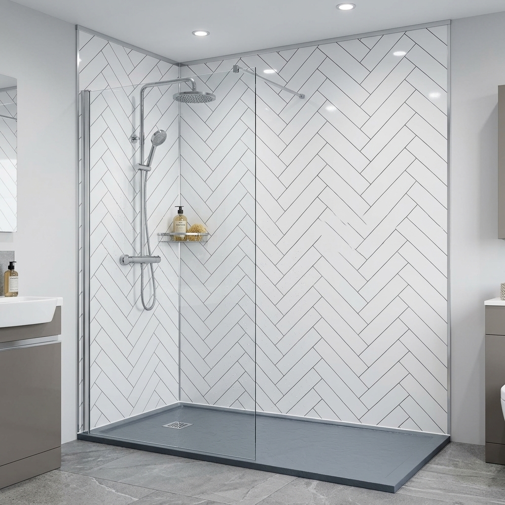 Herringbone Gloss PVC Kitchen Bathroom Wet Wall Panel 2400mm x 1000mm x 10mm