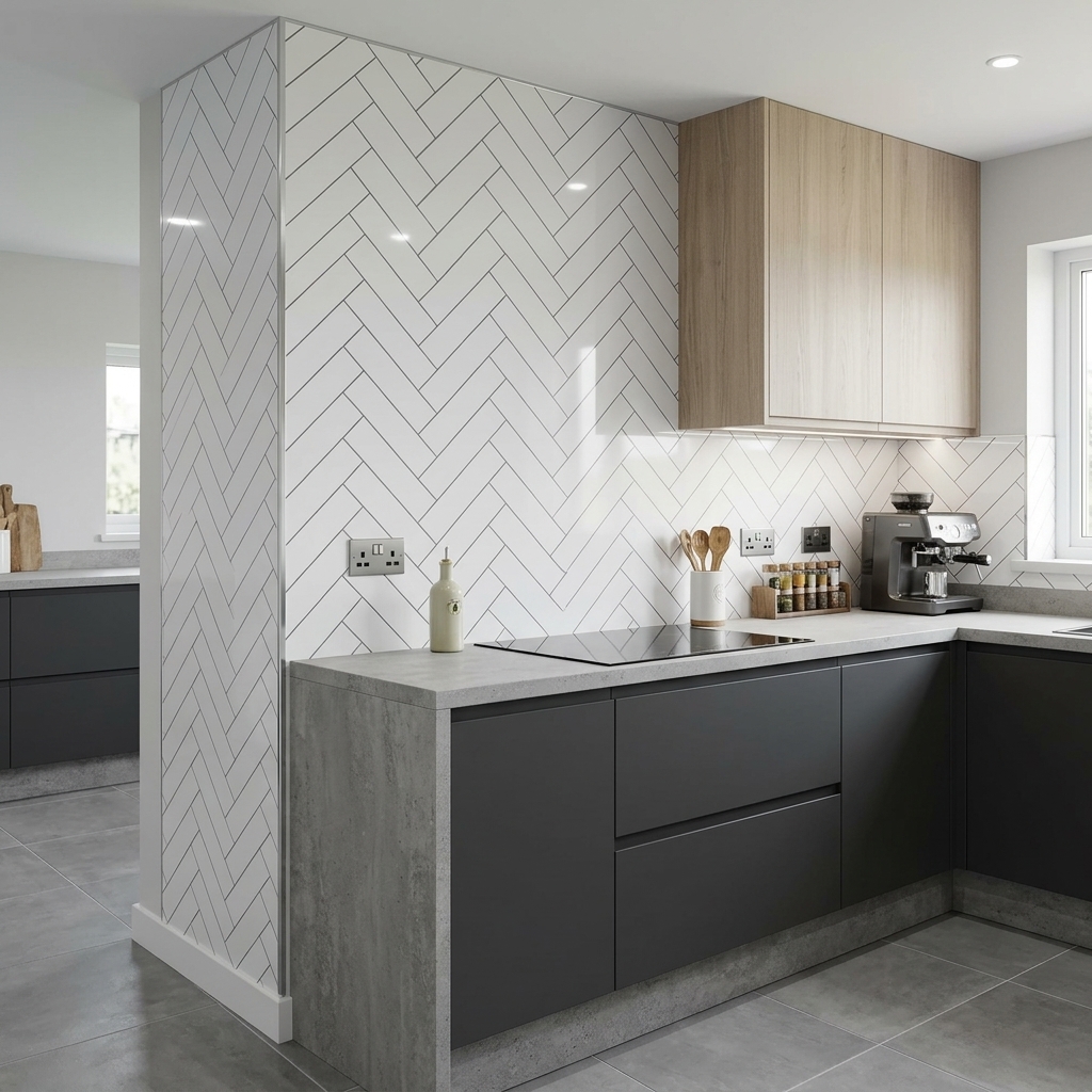Herringbone Gloss PVC Kitchen Bathroom Wet Wall Panel 2400mm x 1000mm x 10mm