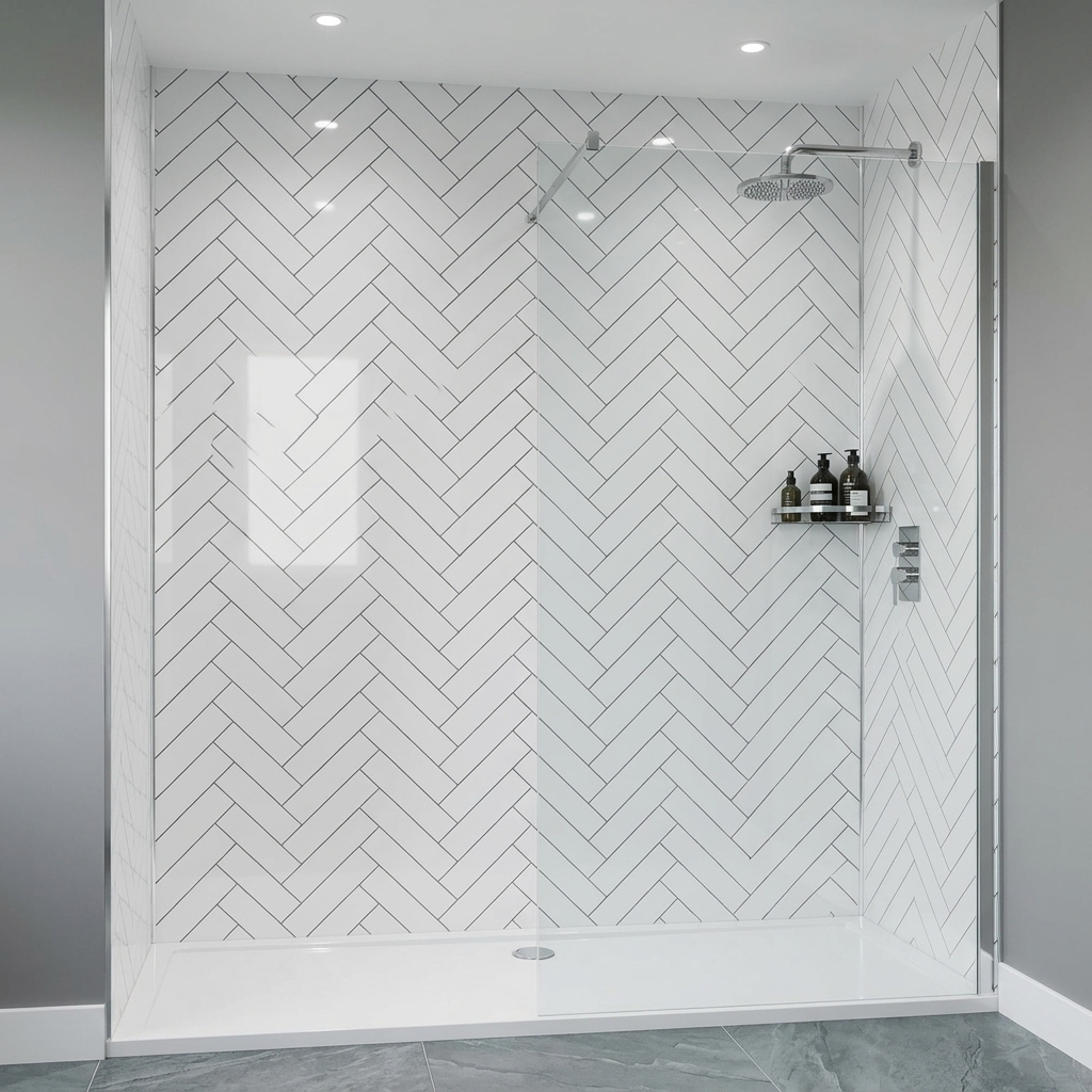 Herringbone Gloss PVC Kitchen Bathroom Wet Wall Panel 2400mm x 1000mm x 10mm
