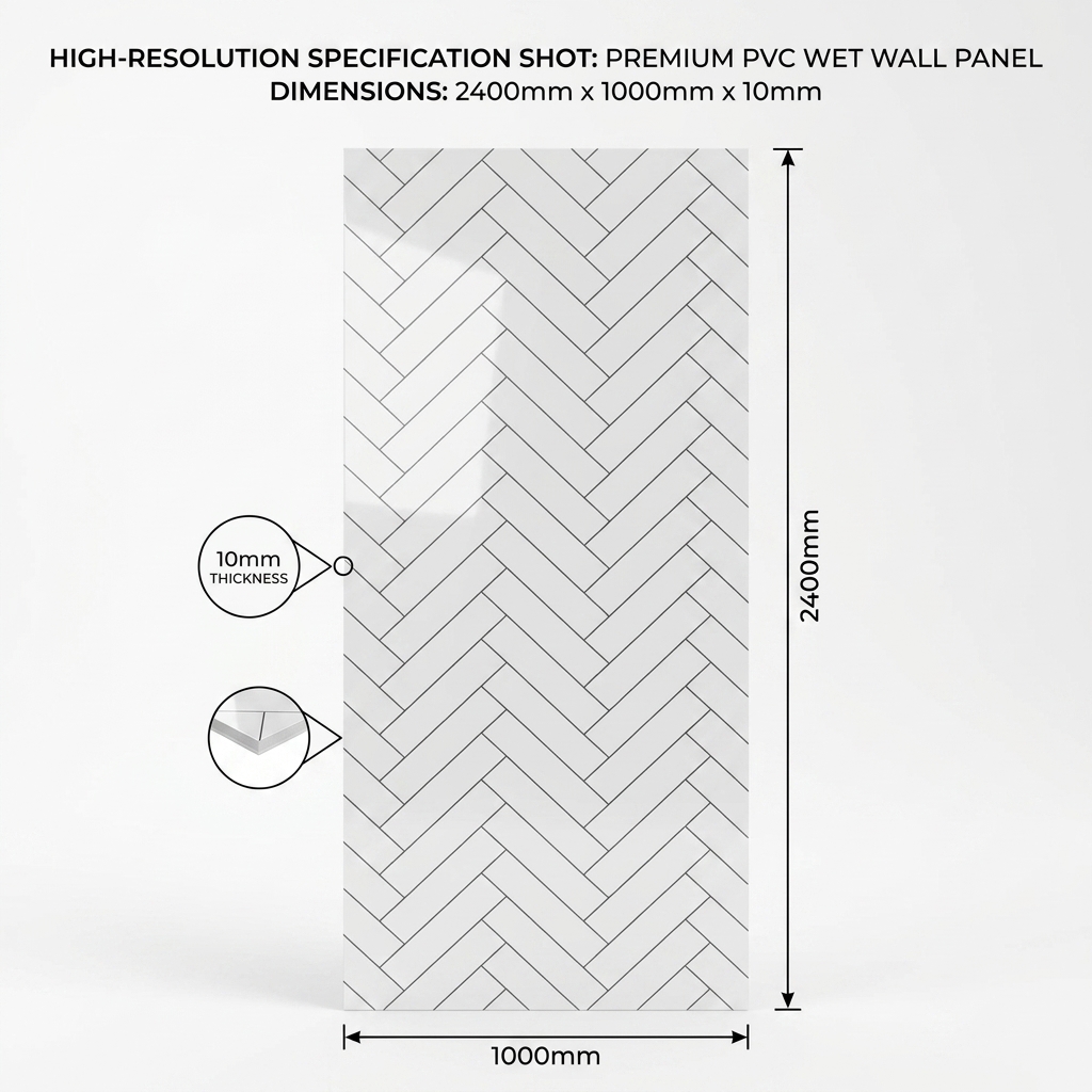 Herringbone Gloss PVC Kitchen Bathroom Wet Wall Panel 2400mm x 1000mm x 10mm